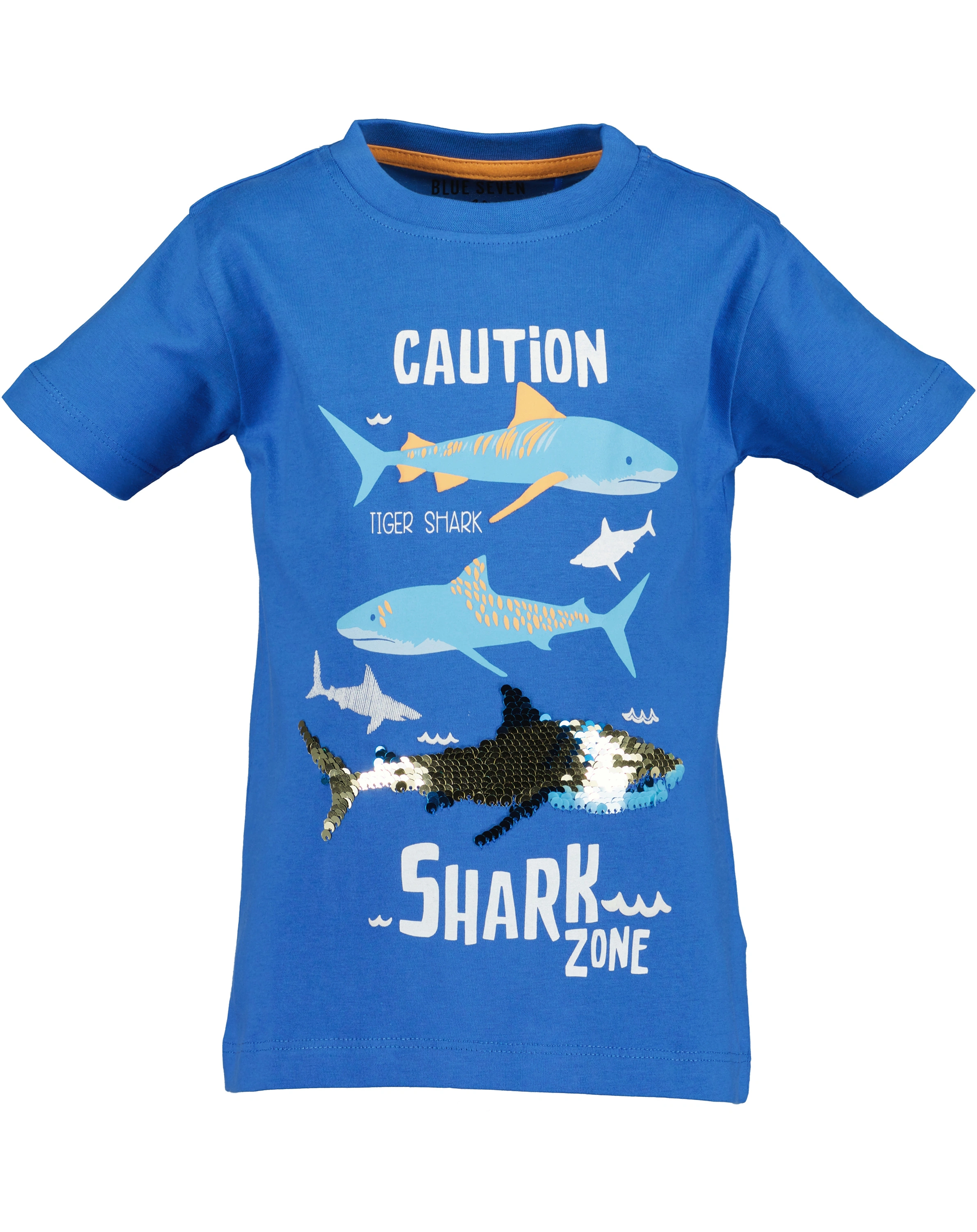 T-Shirt CAUTION in blau