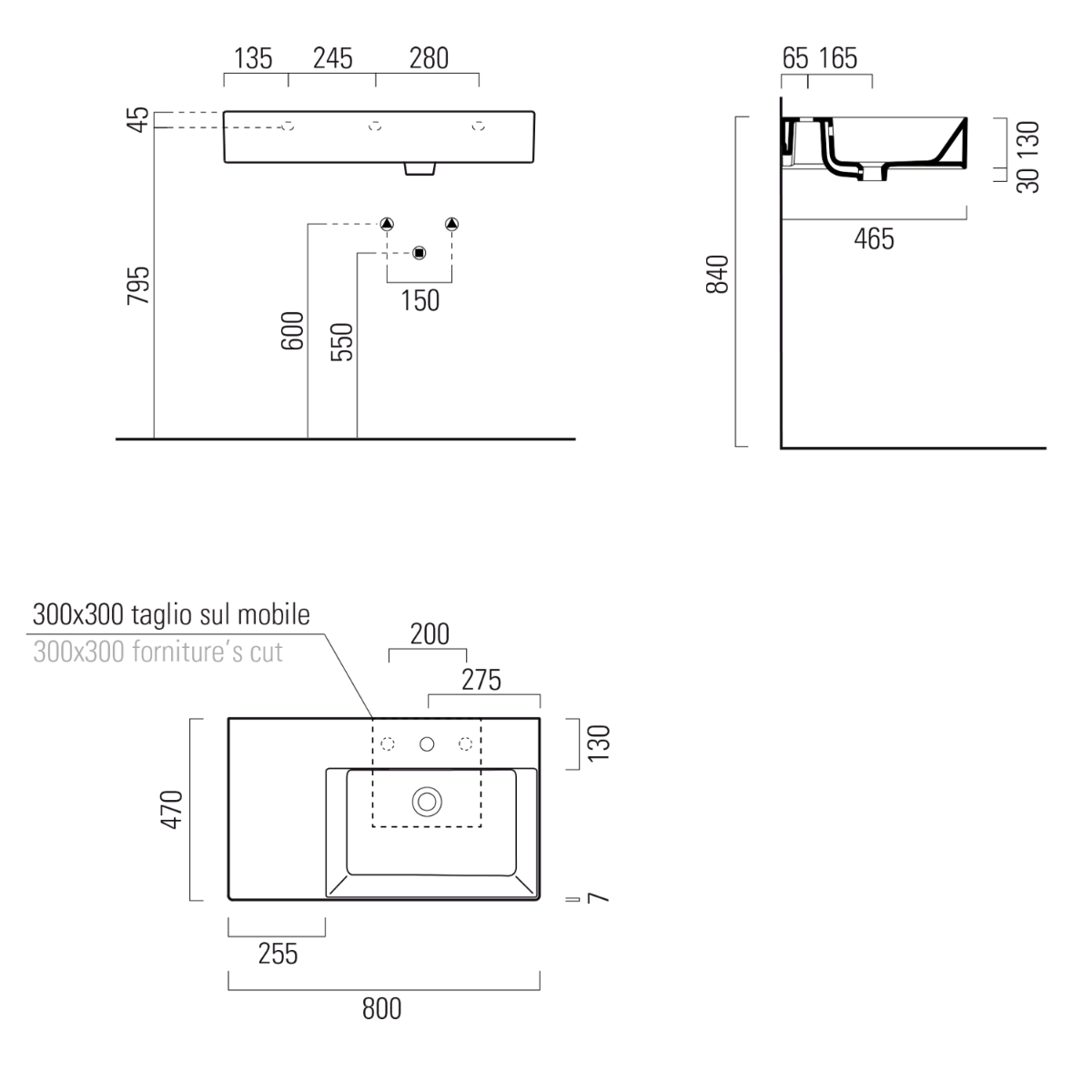 Sapho Kube X wastafel keramiek met plateau links 80x47cm wit