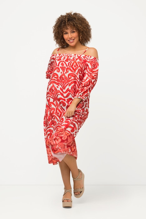 Midikleid, A-Linie, Carmen-Ausschnitt, 3/4-Arm