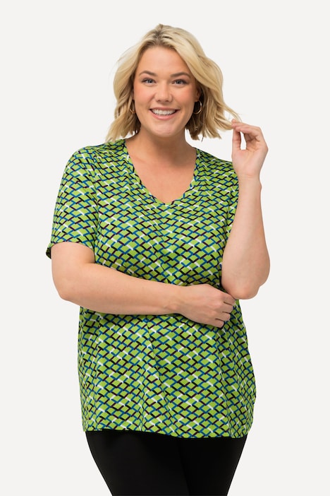 Longshirt, Zacken, A-Linie, V-Ausschnitt, Halbarm