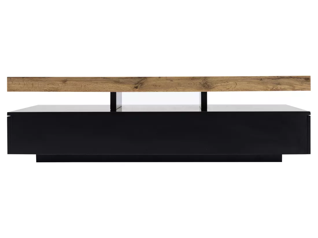 Table basse avec 2 tiroirs en MDF - Noir et naturel clair - FELIX