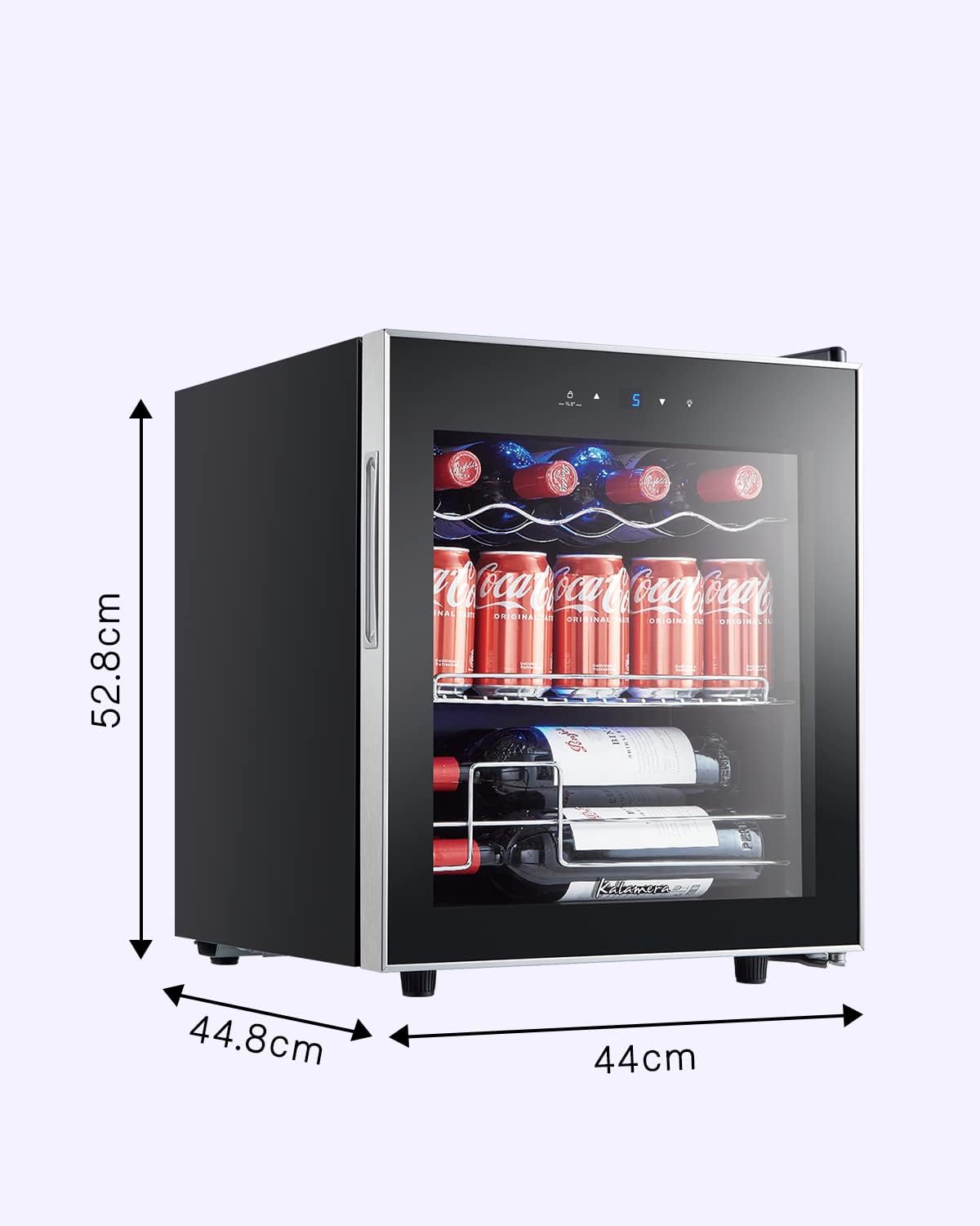 Kalamera Getränkekühlschrank, mini kühlschrank mit Touch-Bedienfeld, 5-18°C Kühlzone, Edelstahl Glastür, Flaschenkühlschrank 40 Liter, KRC-40GE