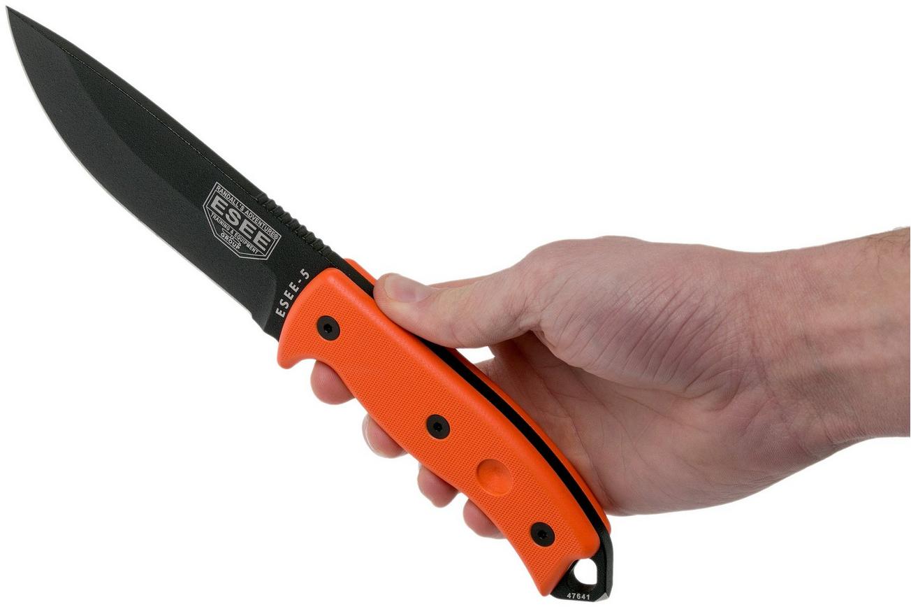 ESEE Model 5 Orange 5P-B-OR survivalmes met kydex schede   riemclip
