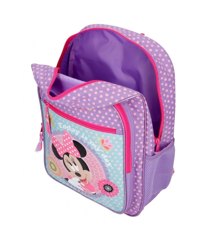 Disney Mochila escolar Minnie hoje é meu dia adaptável a carro 40 cm lila
