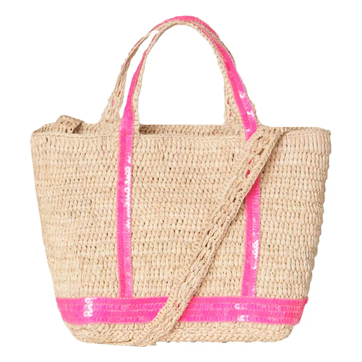 Vanessa Bruno Cabas XS Bandoulière Raphia et Sequins | Rose fluo