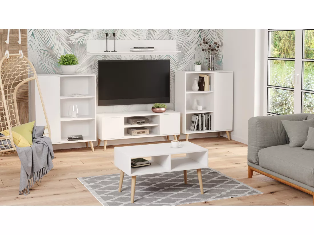 Bibliothèque scandinave FAMMY - Blanc