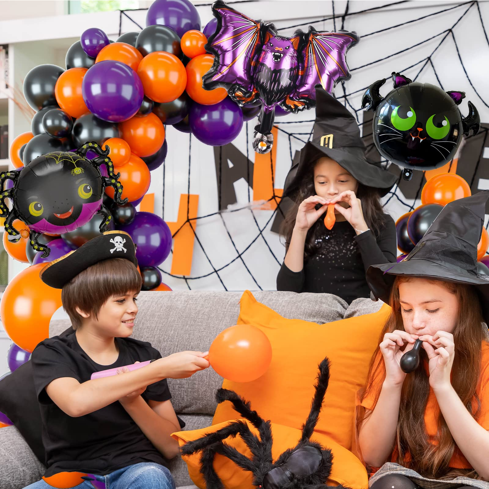 (96-tlg. Set) Party Ballons Halloween Latex- und Folien Luftballons - Schwarz / Orange / Violett