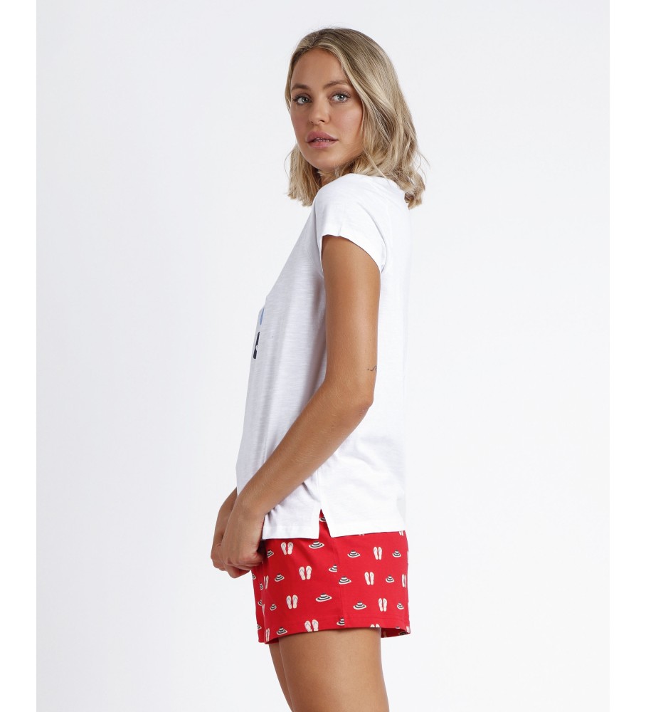 Pijama Admas DIVER de manga curta para férias de verão, branco.