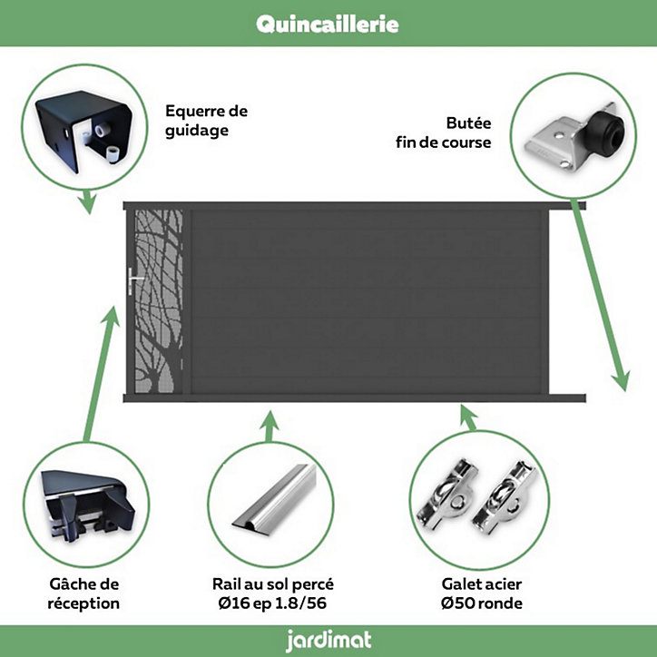 Portail Jardimat coulissant aluminium Frejus noir - 400 x h.170 cm