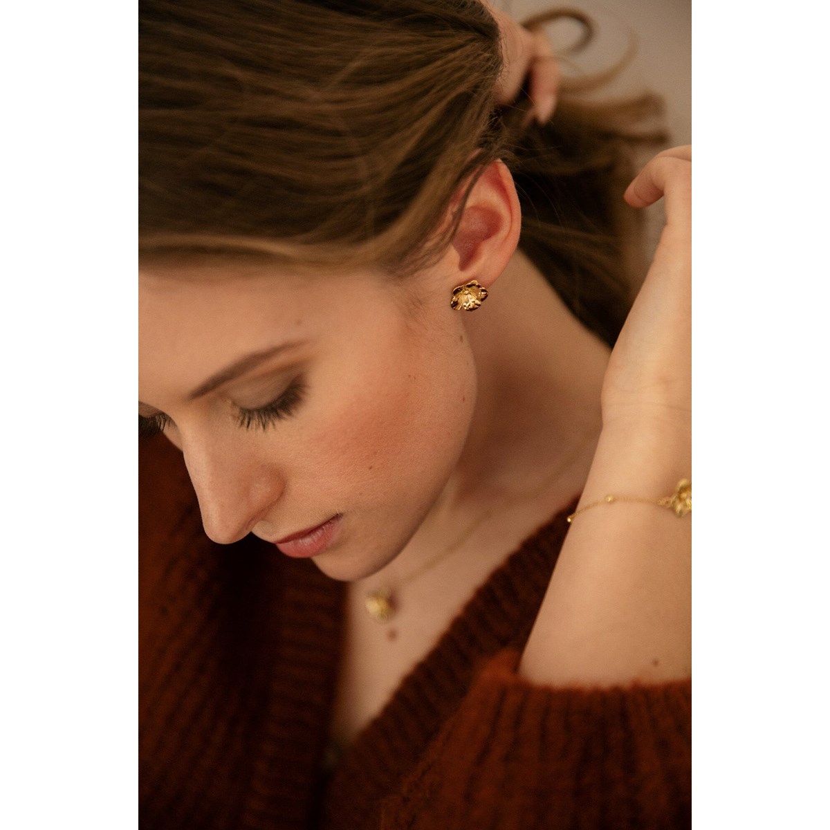 boucles d'oreilles puces fleurs doré à l'or fin - GAÏA