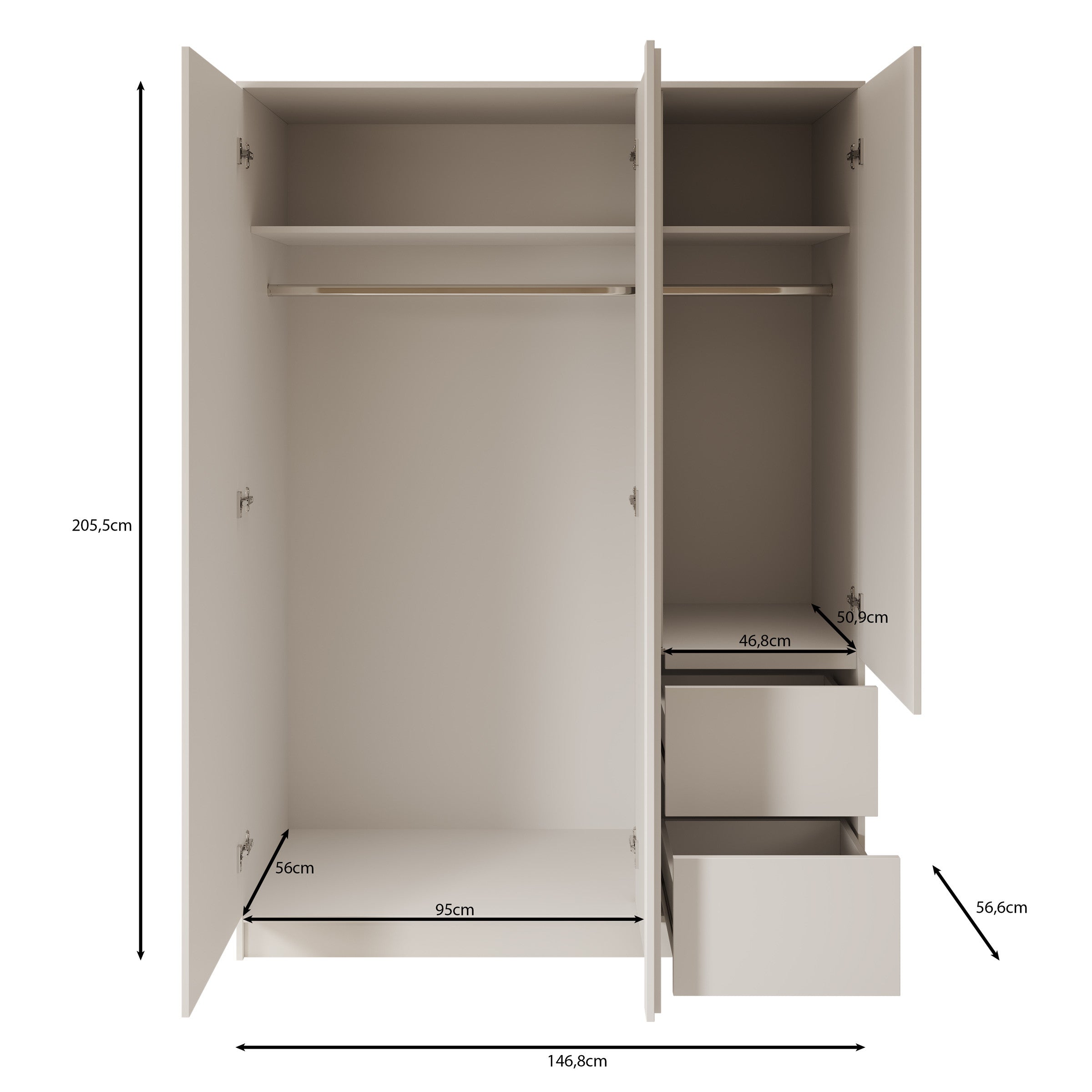 Brett - Kledingkast 3-deurs - Wit