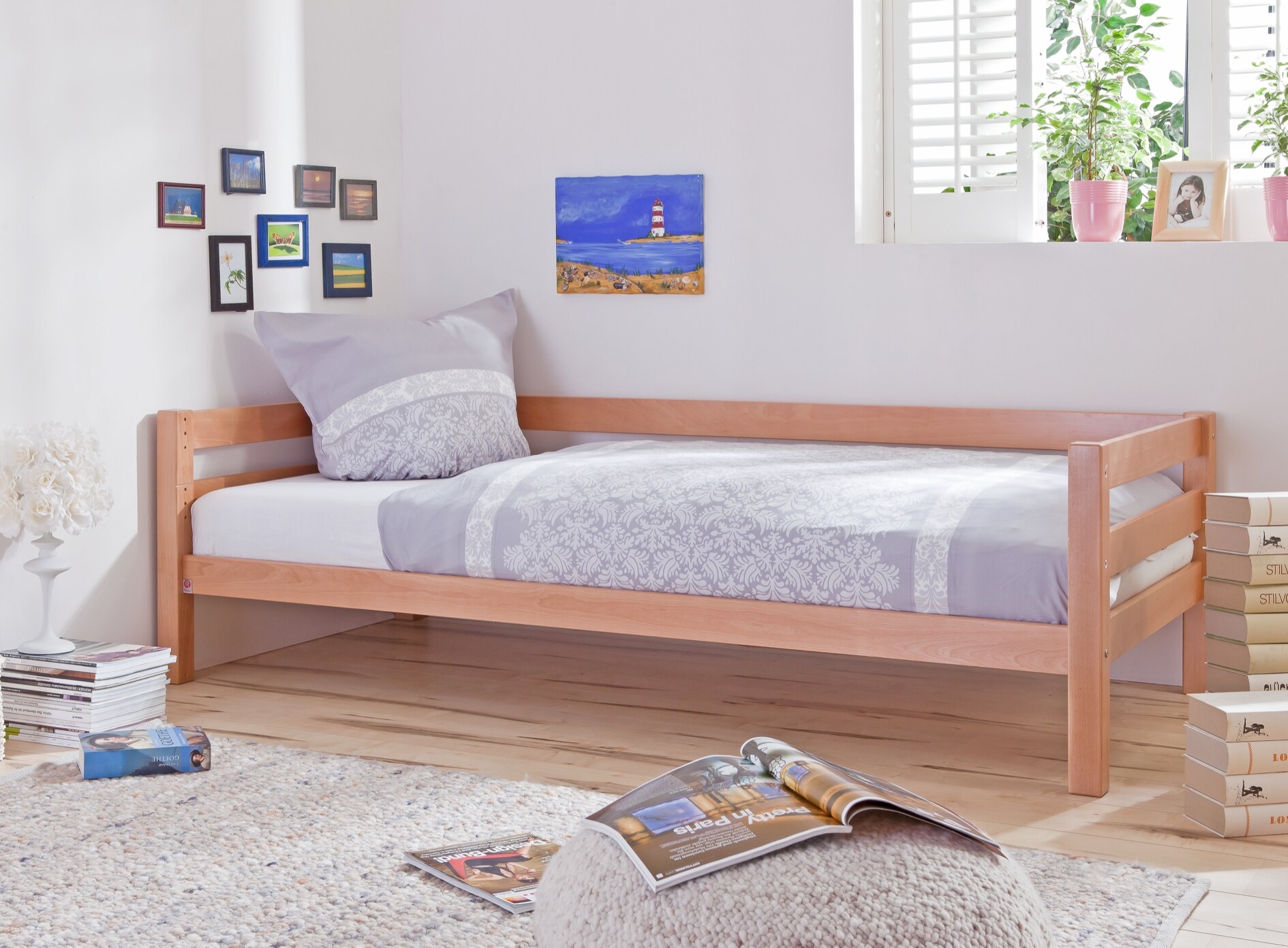 Relita - Hochbett TOLI Liegefläche 90 x 200 cm, Buche massiv natur lackiert