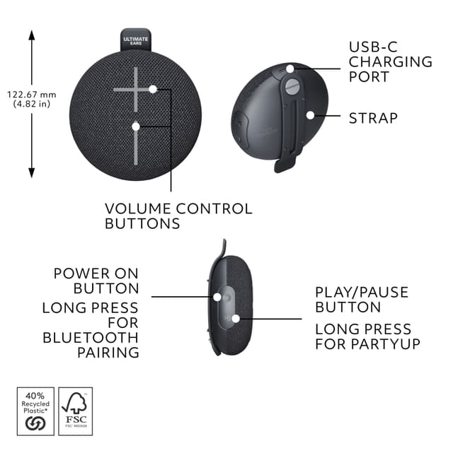 Ultimate Ears MINIROLL bærbar højttaler (sort)