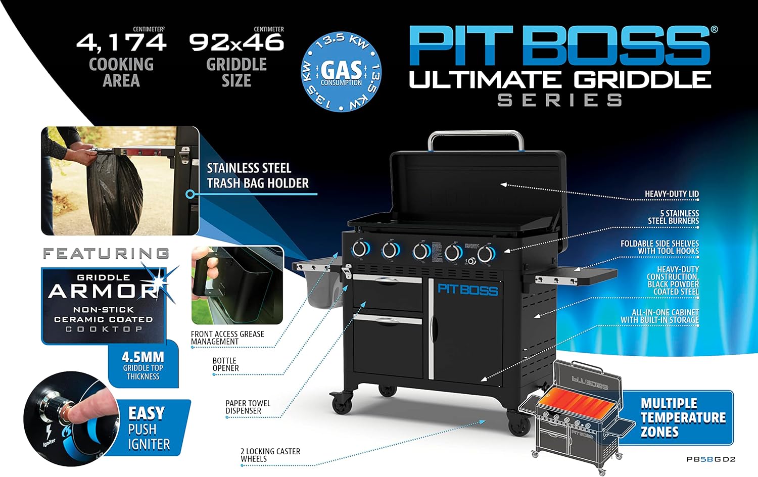 PIT BOSS Plancha Ultimate 5 Brenner auf Wagen