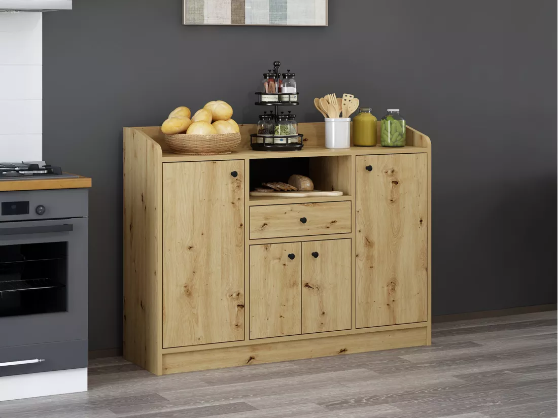 Buffet de cuisine avec 4 portes, 1 tiroir et 1 niche - Naturel - MIZOTA