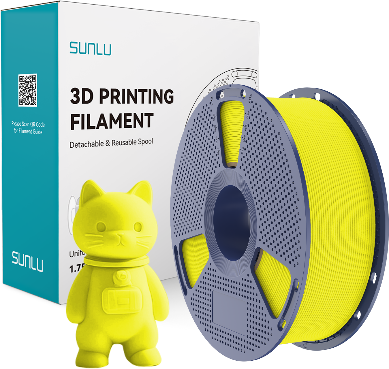 SUNLU  PLA Matte Yellow, 1,75 mm / 1000 g    PLA Material mit mattem Oberflächenfinish in Yellow