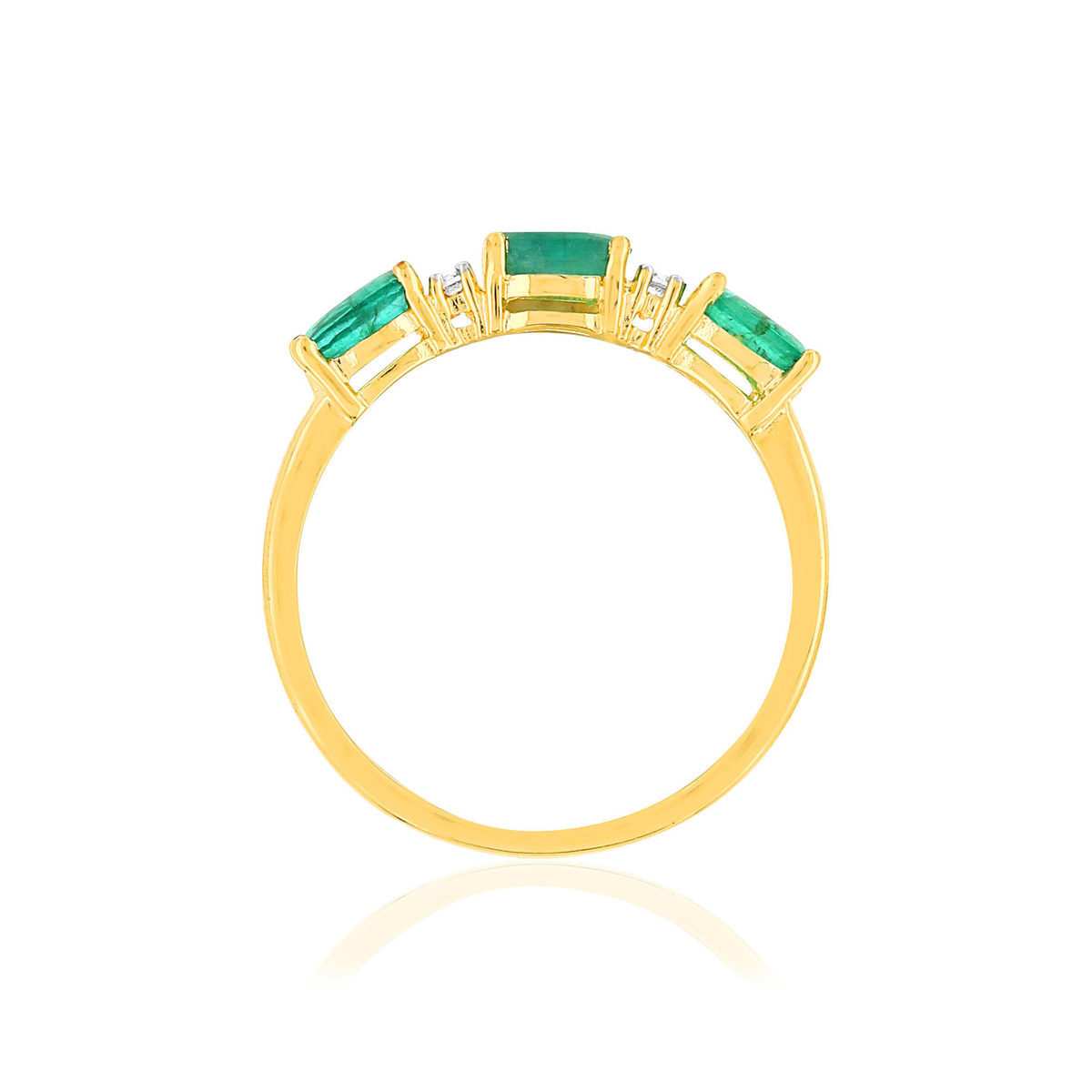 Bague or 375 jaune émeraudes ovales et diamants