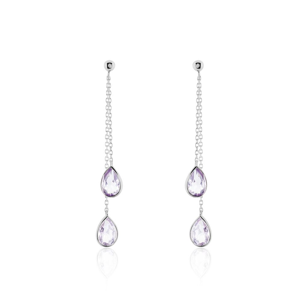 Boucles D'oreilles Pendantes Djime Or Blanc Amethyste