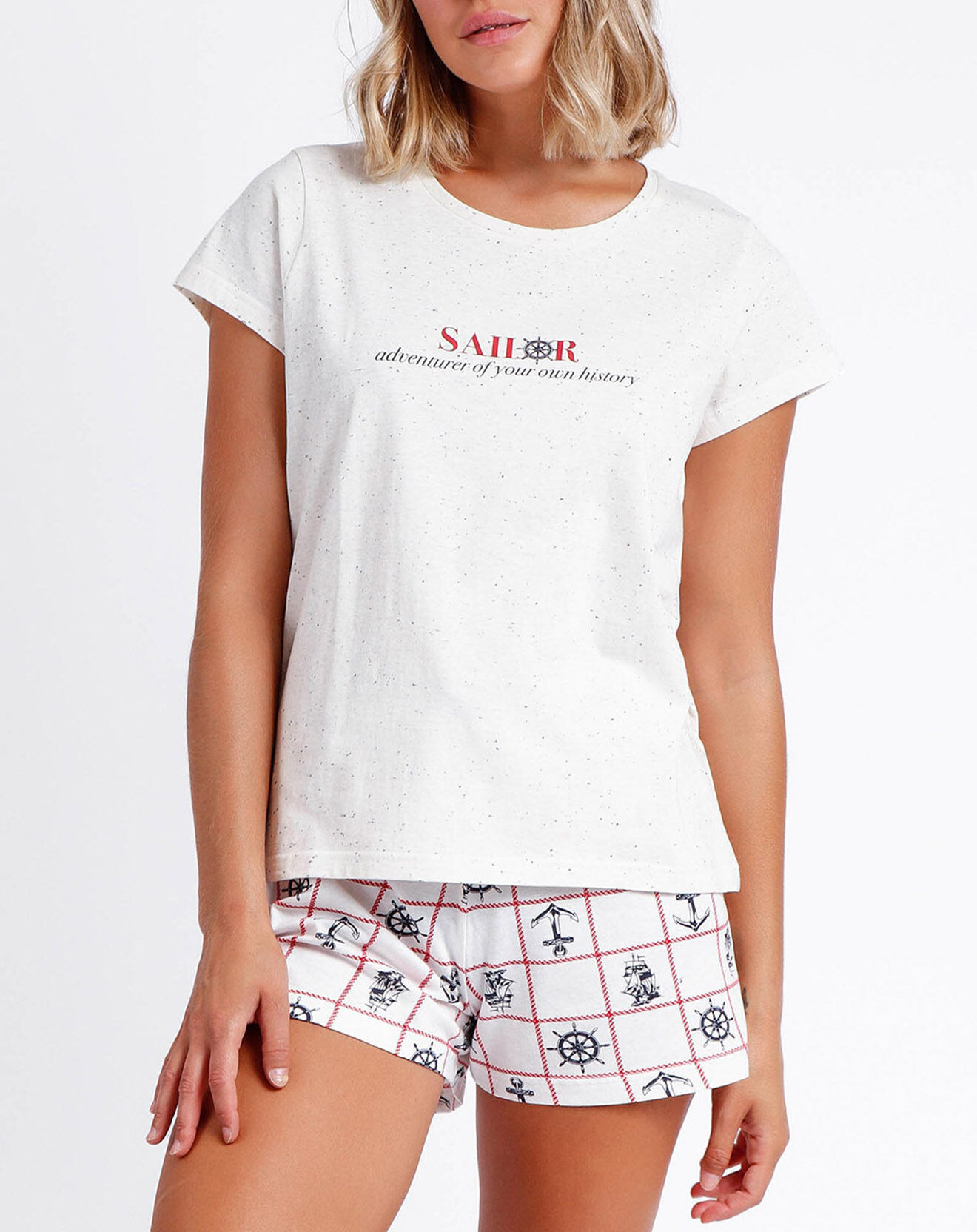 Admas Pyjama Marin blanc