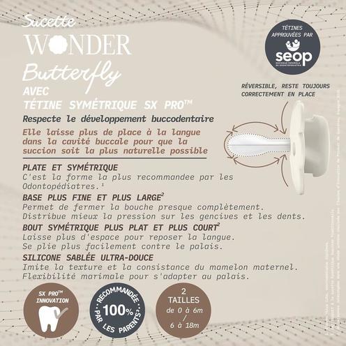 Sucette Butterfly tétine SXPro 0/6M Wonderland Beige - SUAVINEX