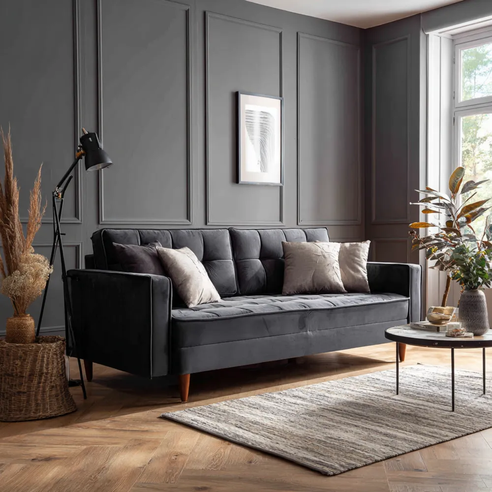 3-Sitzer-Sofa Samt 210x85x85 cm - Dunkelgrau - Modernes Design