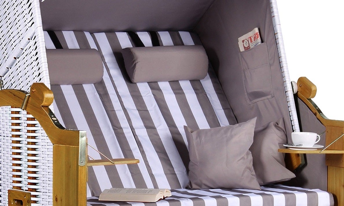 Baltic PE strandstoel, wit, grijs en wit design