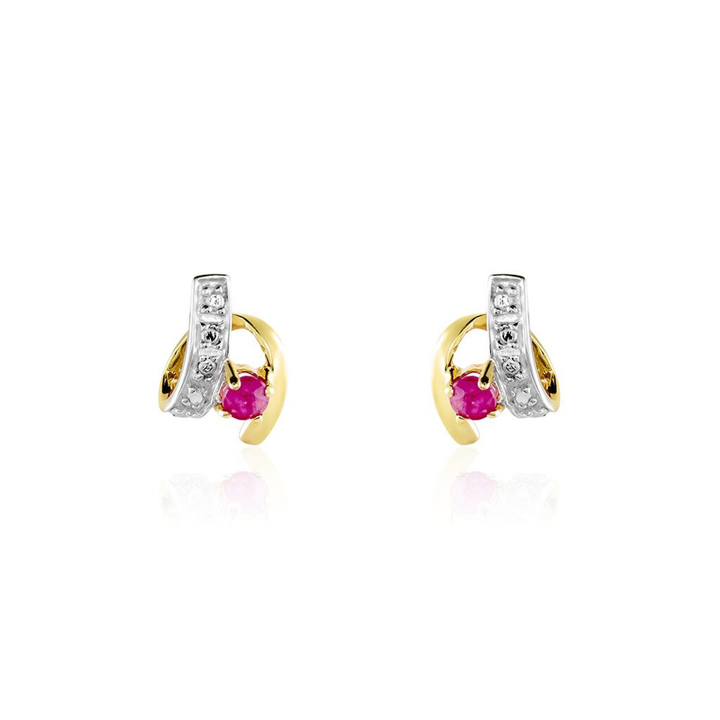 Boucles D'oreilles Puces Kirsten Or Jaune Rubis Et Diamant