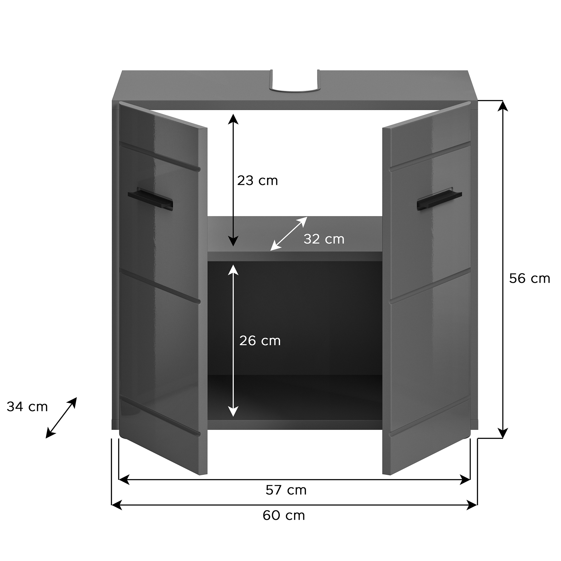 Waschbeckenunterschrank SOFT - grau Hochglanz - 60 cm