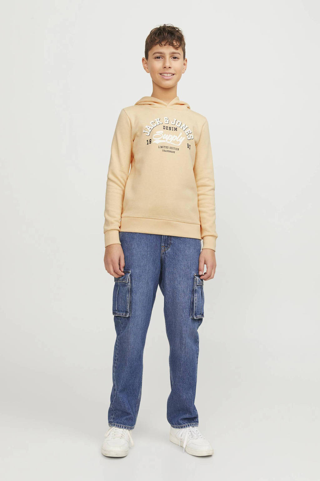 JACK & JONES hoodie met tekst lichtoranje