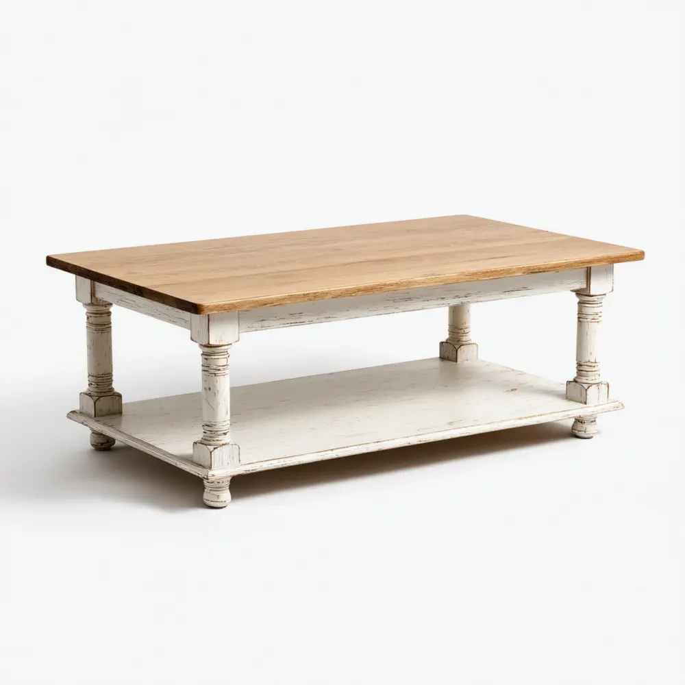 Couchtisch 120x60x45 cm Massivholz – Vintage Weiß