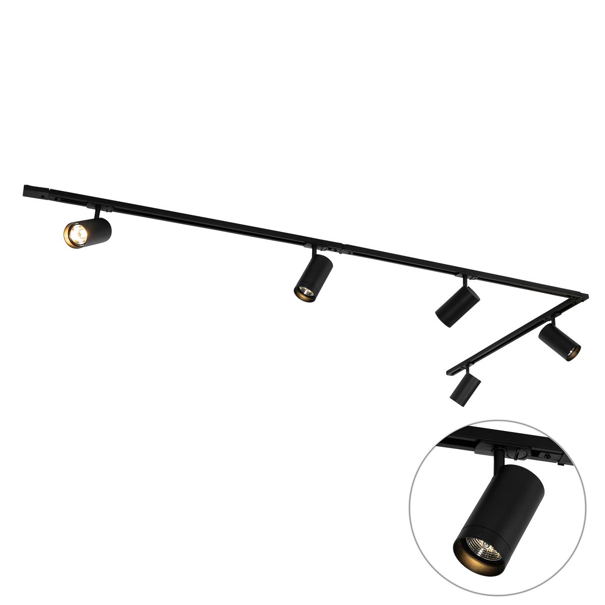 Modern railsysteem met 5 spots zwart 1-fase GU10 70mm - Iconic Jeana Luxe