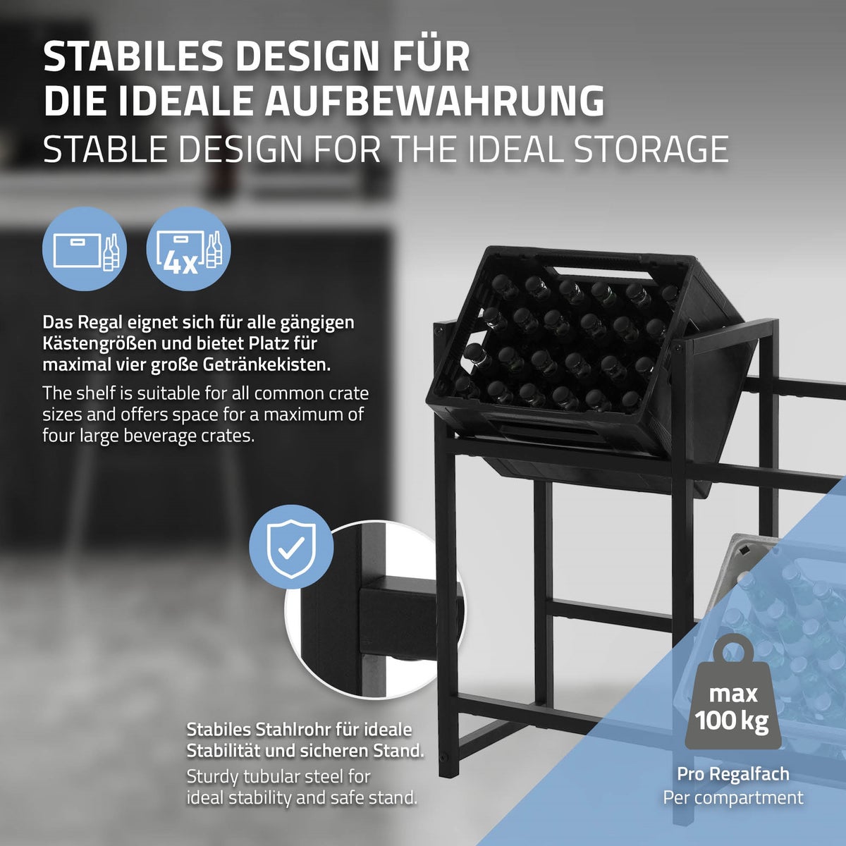 ML-Design Drankkrattenrek voor 4 kratten, 91x31x75,5 cm, staal, vrijstaand, staand rek voor drankkratten, drankenrek, dozenrek, krattenrek, bierkrattenrek, drankkrattenstandaard, krattenstandaard