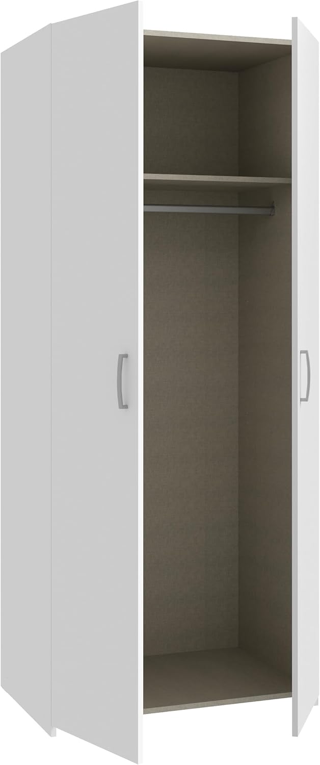 Forte ECONOBOX klassischer Kleiderschrank 80, Schrank mit Zwei Drehtüren und Einlegeböden, Holzwerkstoff, Weiß, 79,7 cm breit, 190,5 cm hoch, 54,4 cm tief