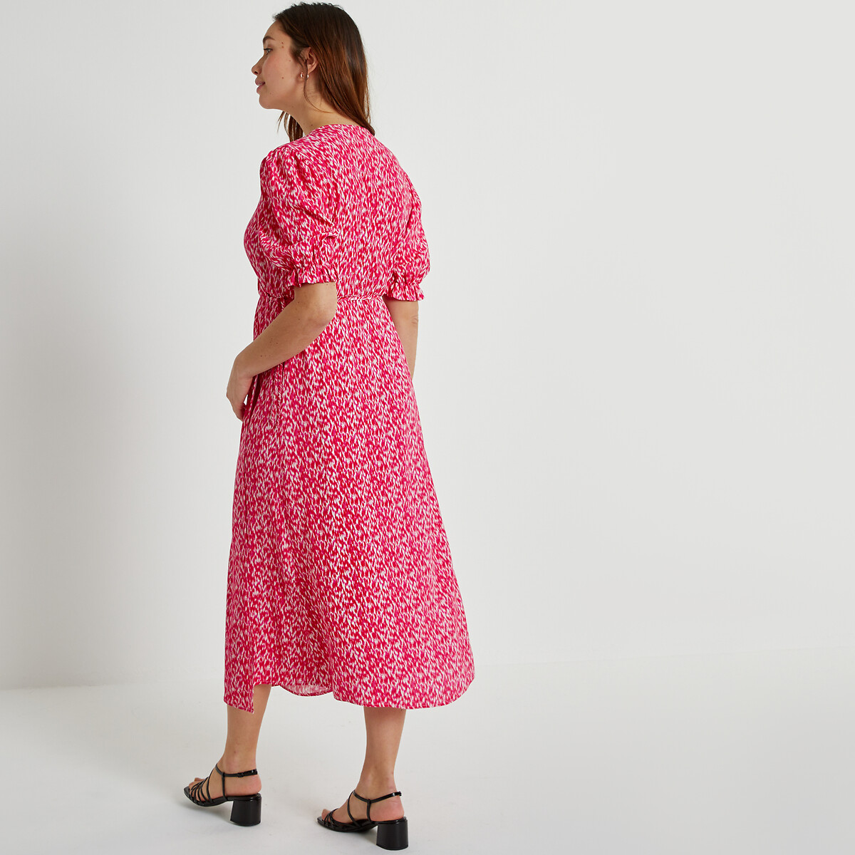 COLEÇÕES LA REDOUTE<br>Vestido envelope para gestantes, estampa gráfica