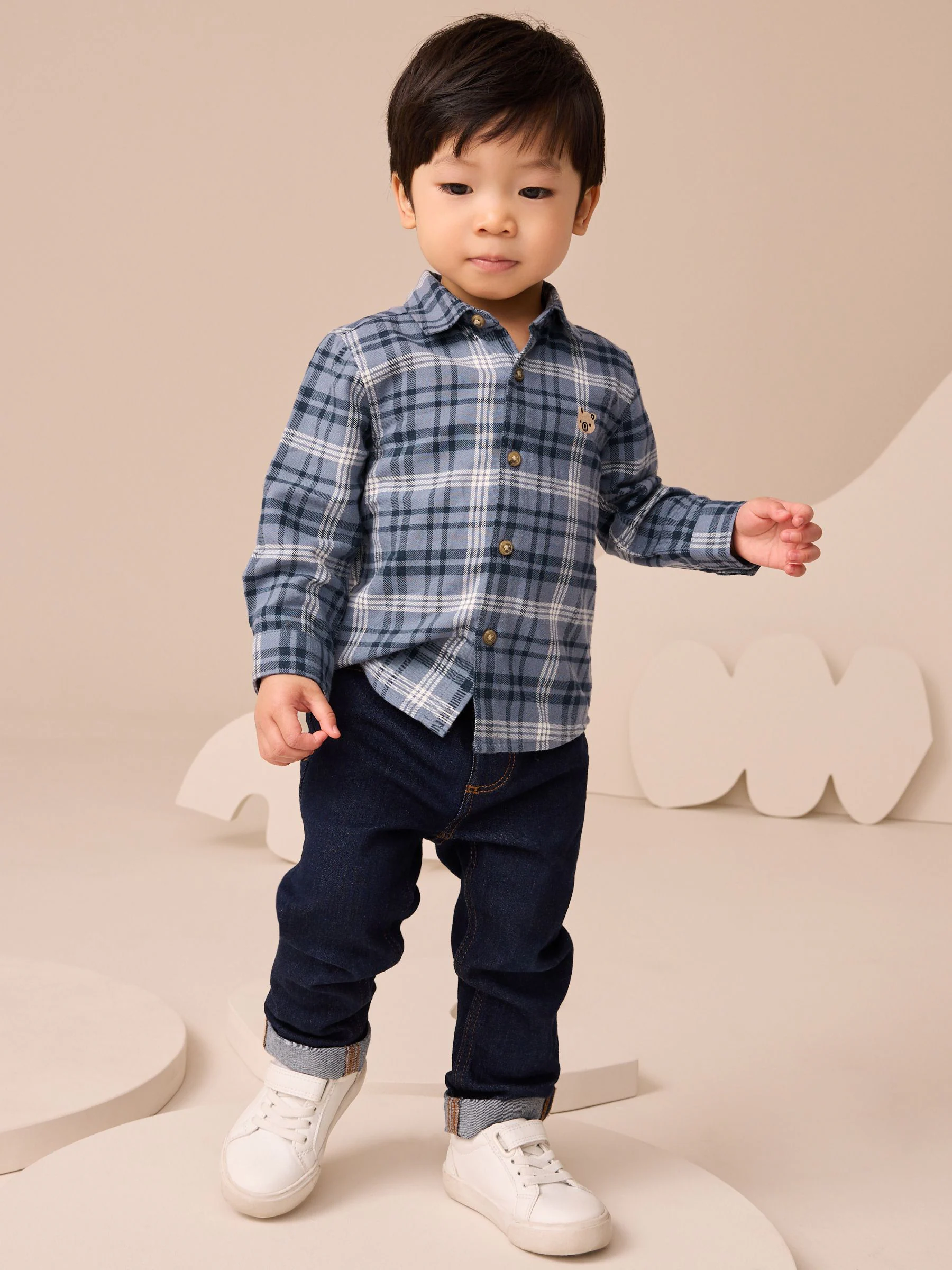 Blauw met beren - Long Sleeve Character Shirt (3mths-7yrs)