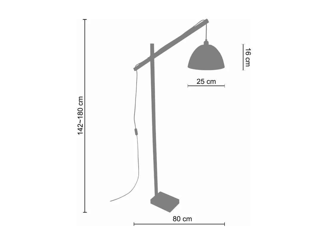 Lampadaire articulé bois naturel métal vert 180 cm.