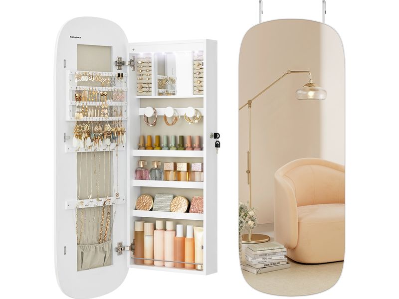 Songmics Schmuckhalter Spiegel zum hängen 10 x 42 x 108 cm, Schmuckschrank