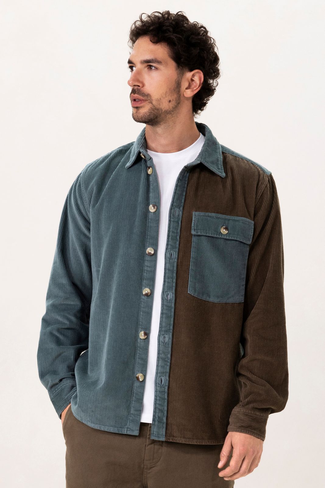 Blauw colourblock overhemd