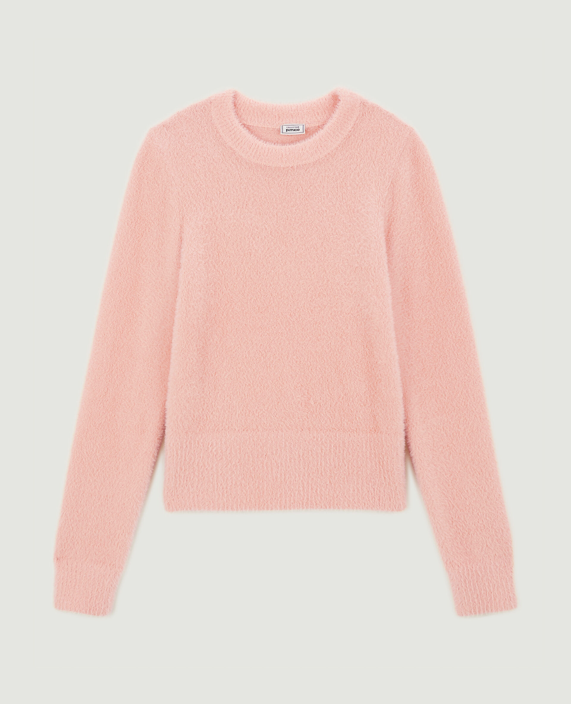 Pull en maille poilue et extensible - Rose clair