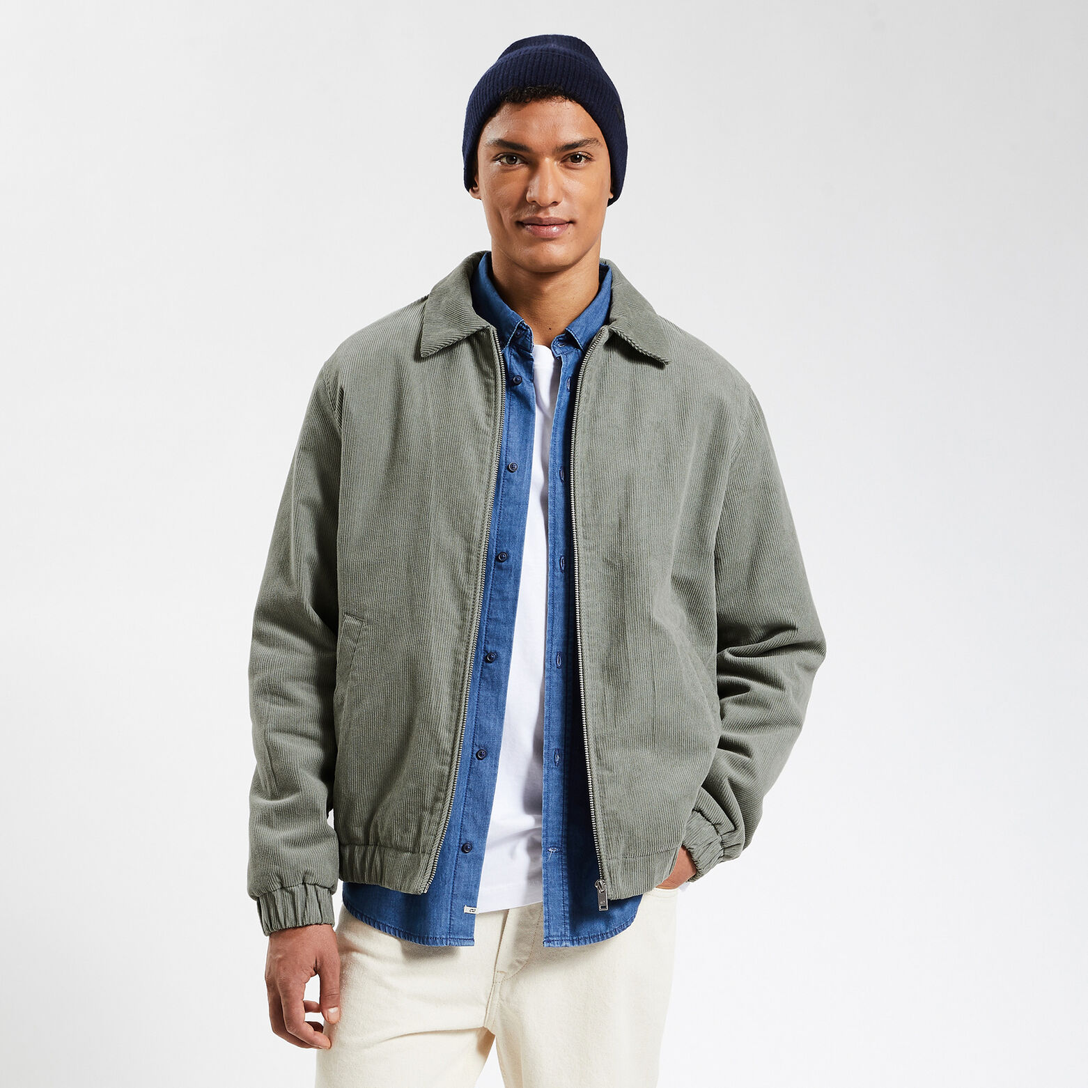 Blouson en velours col chemise Vert