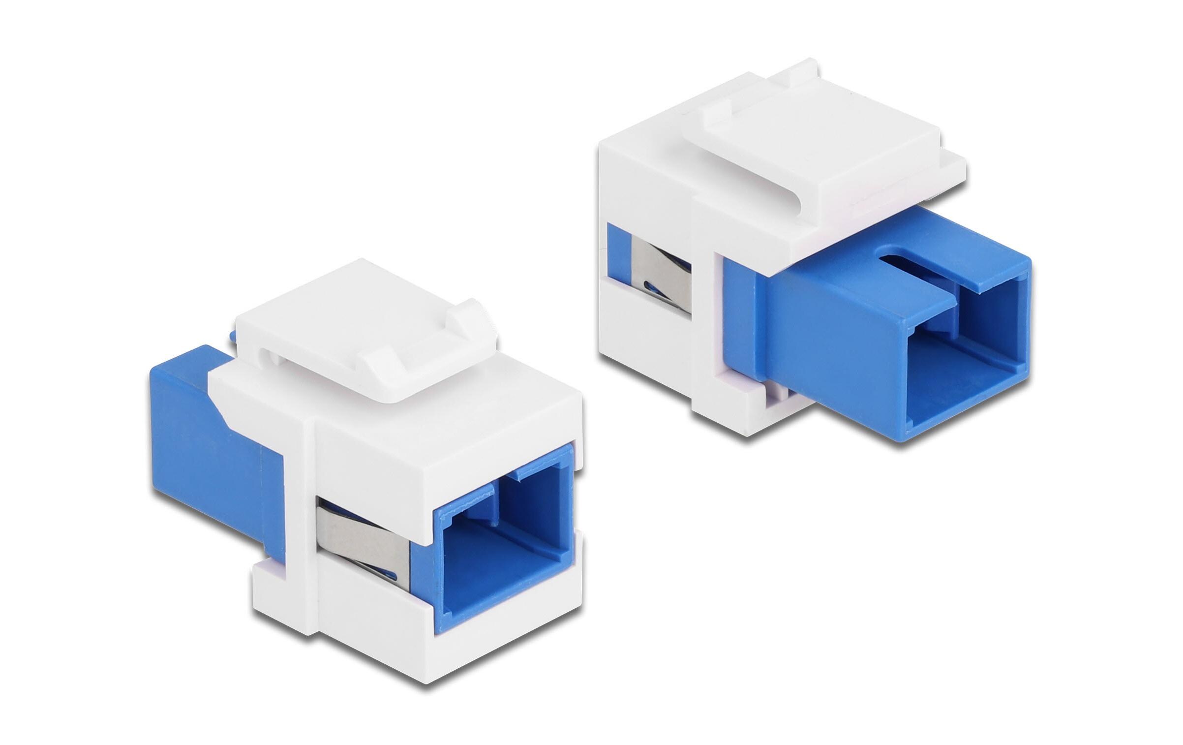 Keystone-Modul SC Buchse zu SC Buchse Blau / WeissDelock Keystone Modul SC Simplex Buchse zu SC Simplex Buchse blau / weiss
