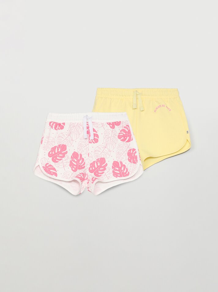 Conjunto de 2 Shorts de Moletom Estampados Básicos - Amarelo Claro