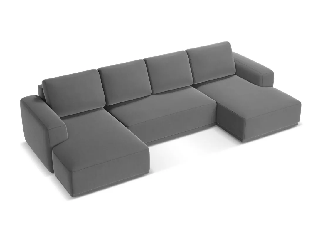 Canapé d'angle panoramique convertible en velours - gris - KAILA
