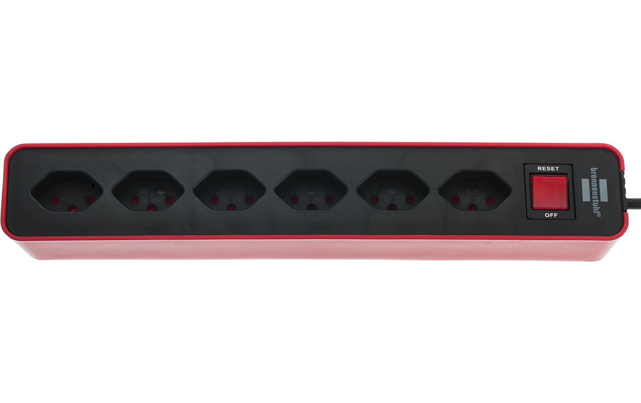 Steckdosenleiste Ecolor 6x T13 Rot / SchwarzSteckerleiste mit Schalter und 1.5 m Zuleitung