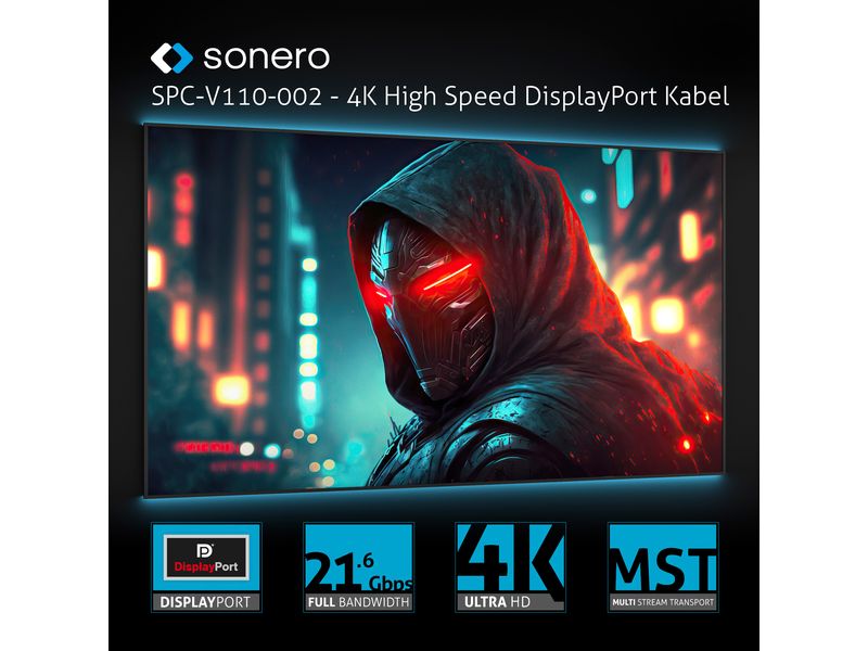sonero Adapterkabel USB Type-C - DisplayPort USB-C auf DisplayPort Adapter - 4K60, 21.6 GBps – grau/schwarz - 0.10m