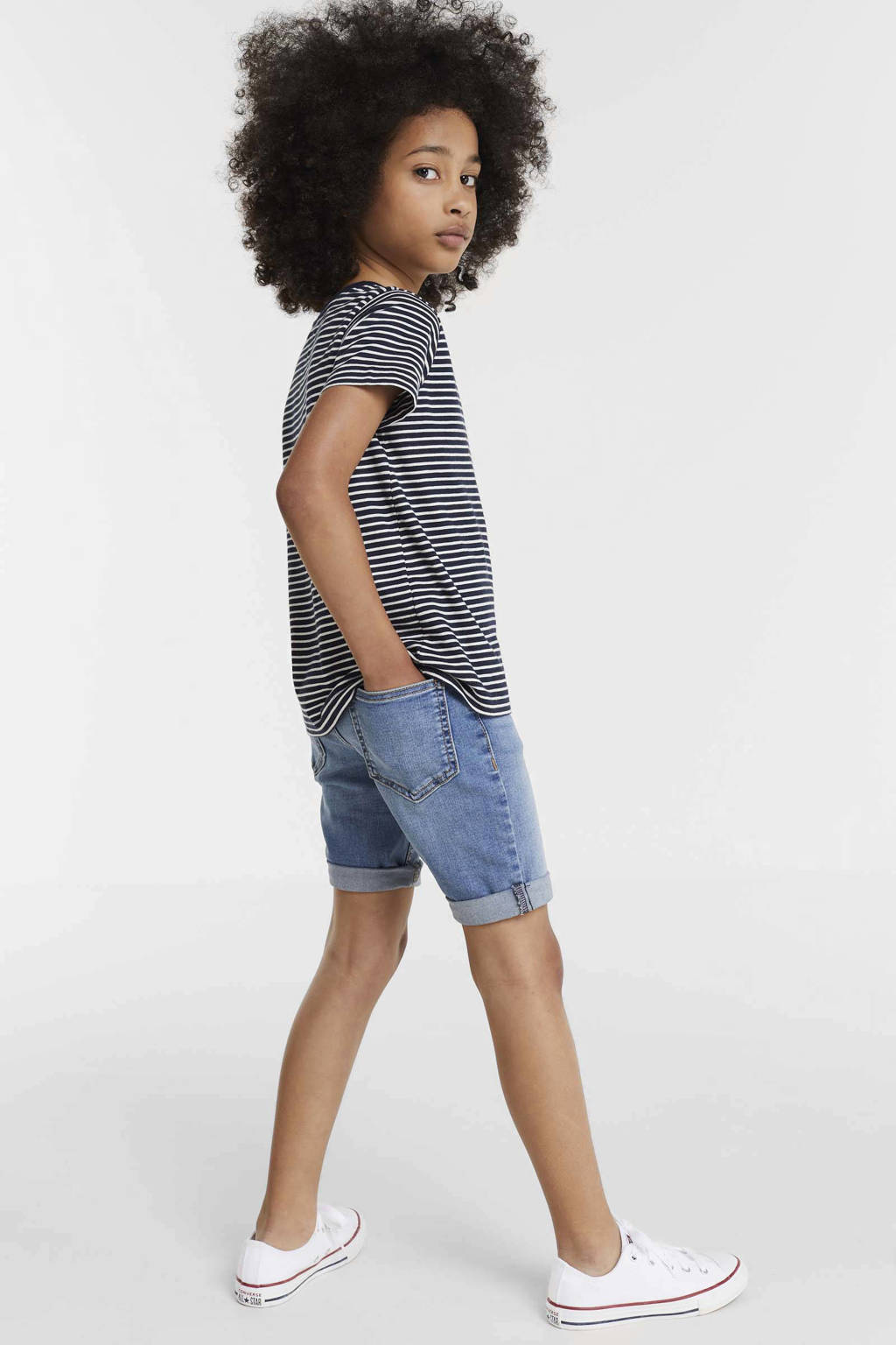 anytime gestreepte T-shirt blauw/wit