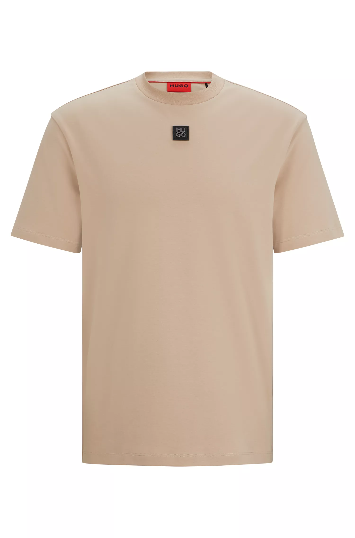Camiseta HUGO vermelha de algodão interlock com modelagem regular e logo sobreposto.