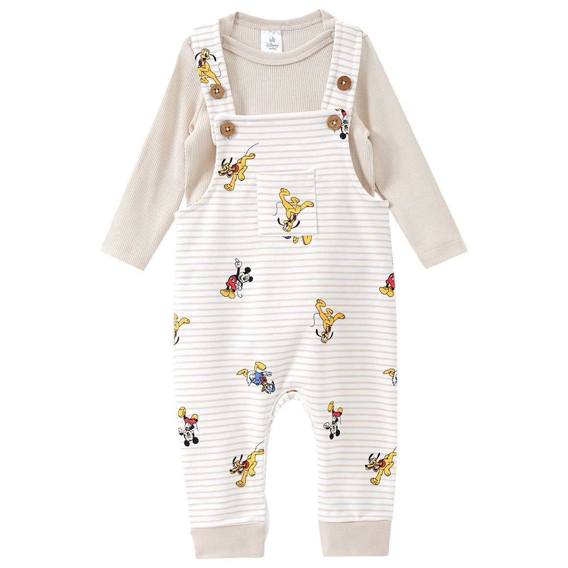 Topomini Micky Maus Strampler und Langarmbody im Set hellbeige / weiss