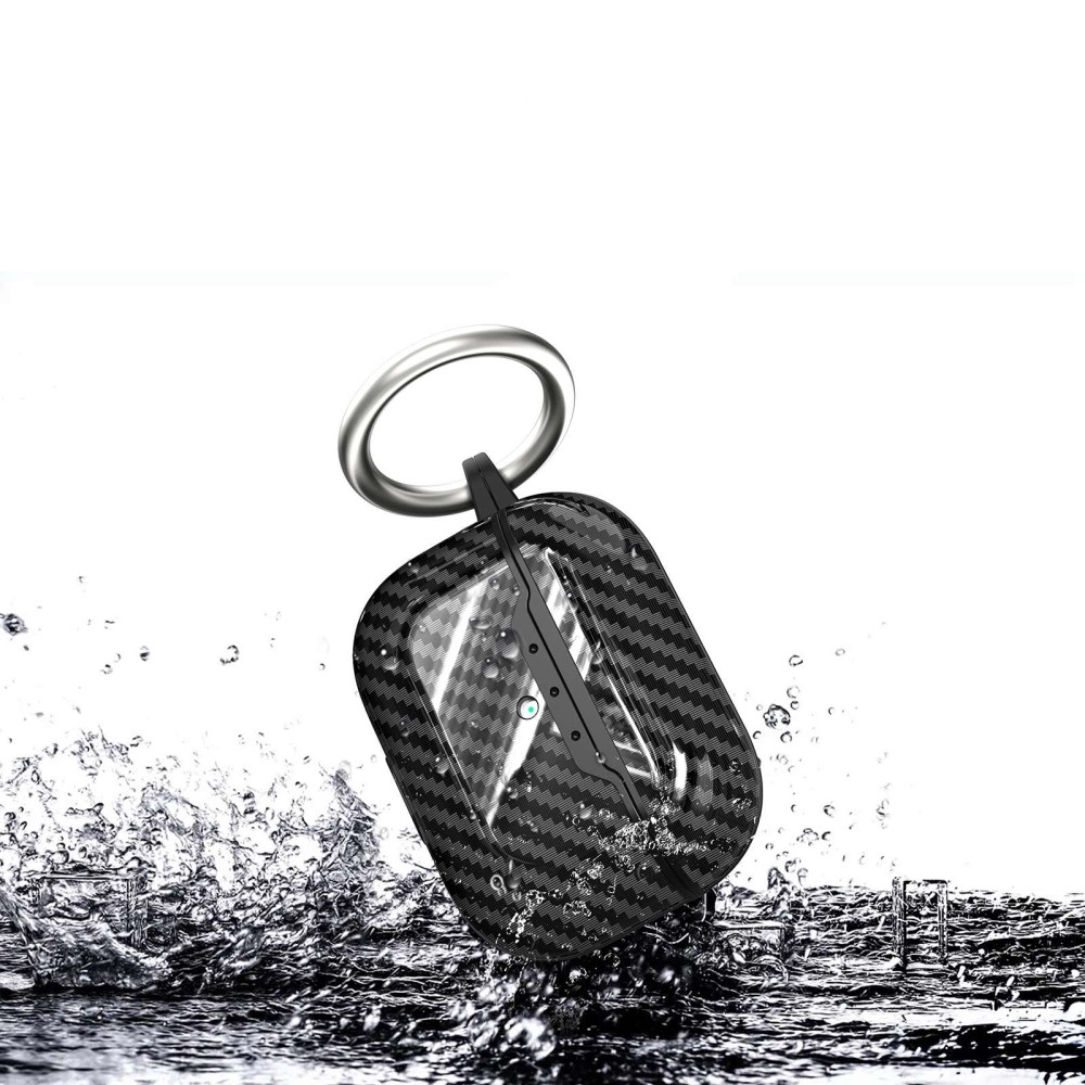 AirPods Pro 2 / AirPods Pro Gummi Schutzhülle Abdeckung mit Schlüsselring Carbon Look - Schwarz