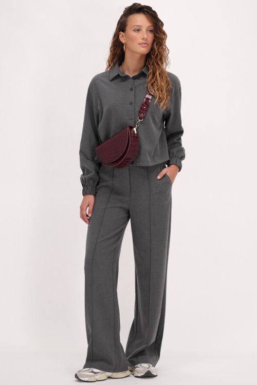 Grijze wide leg pantalon met blinde knoop